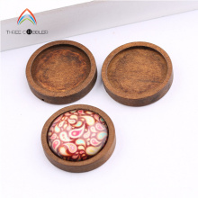 Y0087 Wholesale Round Coffee Color Pendant Tray Wood Base Cabochon Setting